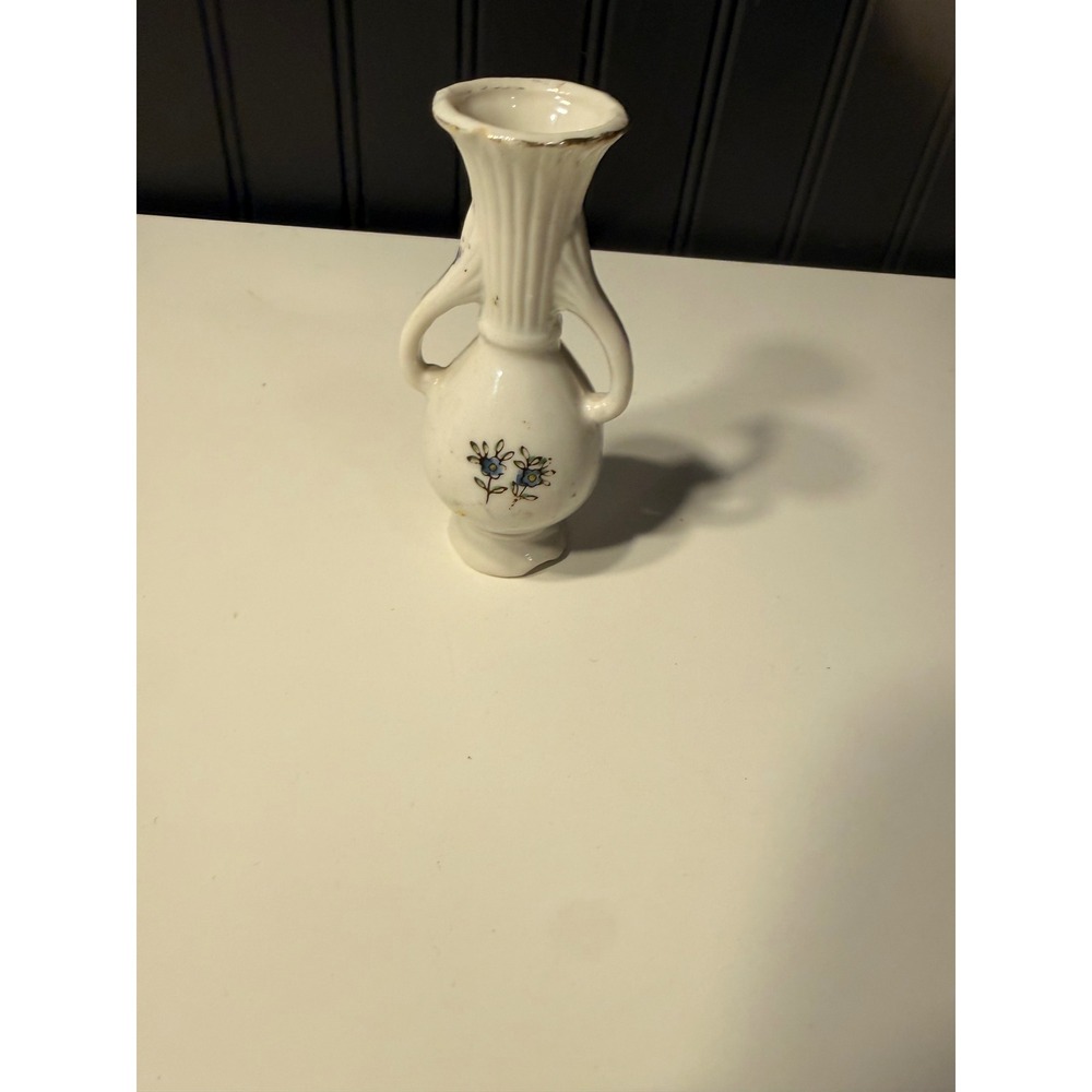 Vintage Miniature Porcelain Bud Vase Double Handle Floral Gold Trim Japan 4 Inch
